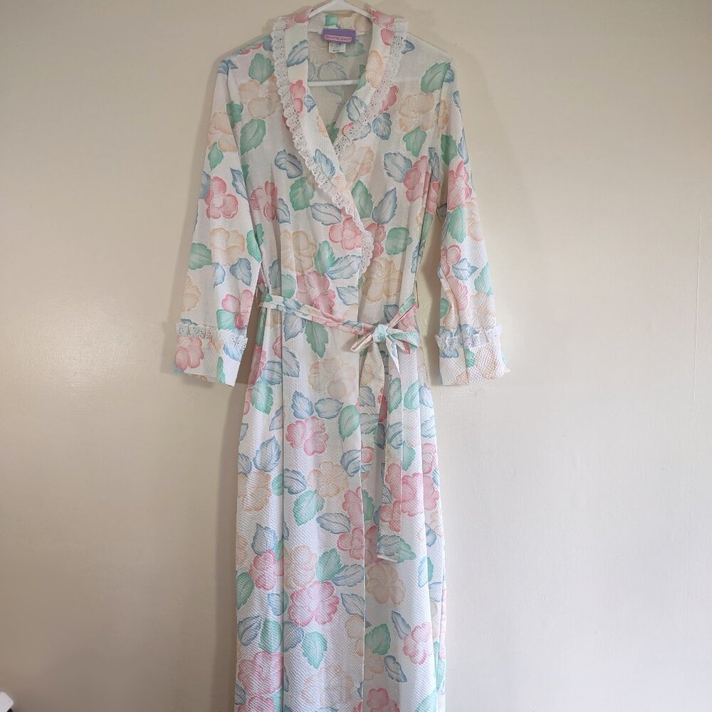 Vintage Beth Michaels Floral Seersucker & Lace Robe Cottage Garden  Medium NWOT - Picture 2 of 14